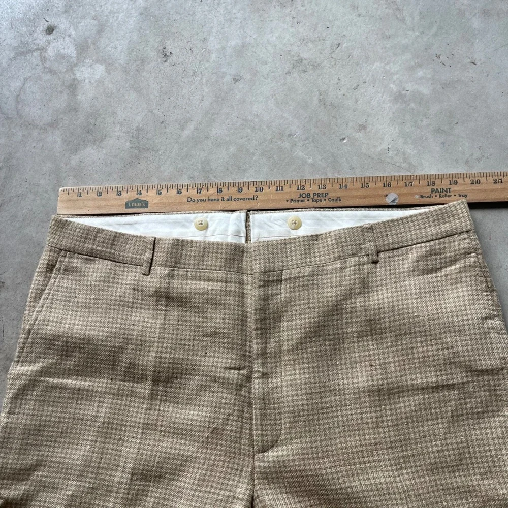 Vintage 80s Polo Ralph Lauren Mens Silk Flax Houndstooth Pants Italy Tan 40R